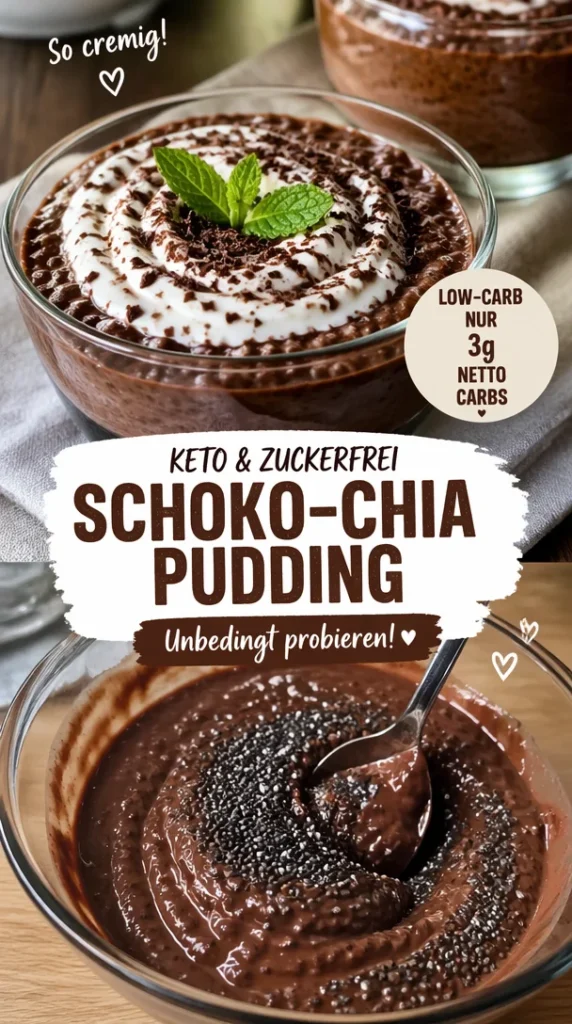 Einfaches Low-Carb-Schokoladen-Chia-Pudding in einer Schüssel serviert