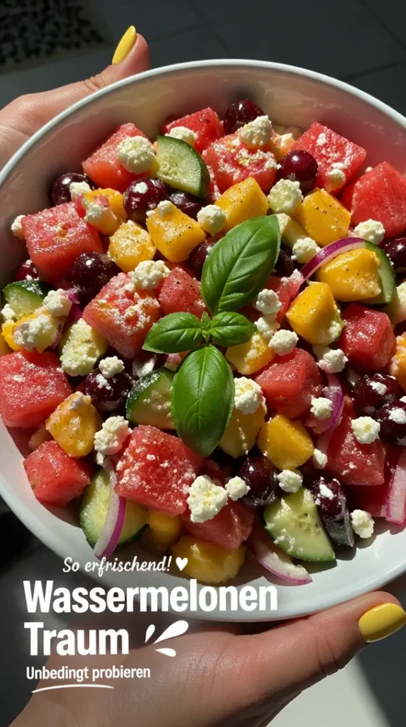 Erfrischender Wassermelonen Salat mit frischen Zutaten