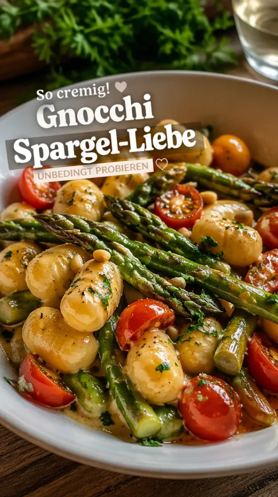 Gnocchi mit grünem Spargel auf einem Teller serviert