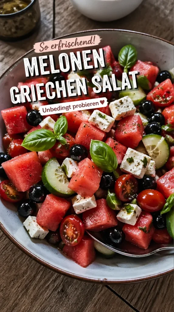 Griechischer Wassermelonen Salat mit Feta und Minze