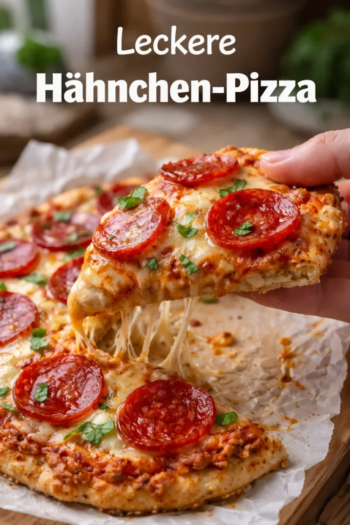 Hähnchen-Krusten-Pizza mit zartem Hähnchen und knusprigem Teig