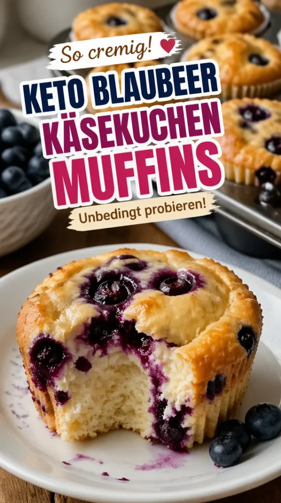 Keto-freundliche Blaubeer-Creme-Käsekuchen-Muffins auf einem Teller