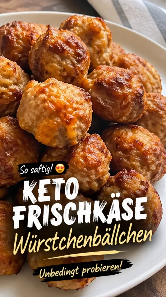 Keto Frischkäse Würstchenbällchen auf einem Teller serviert