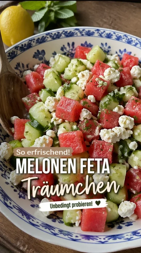 Leckerer Melonen-Feta-Salat mit frischer Melone und Feta-Käse