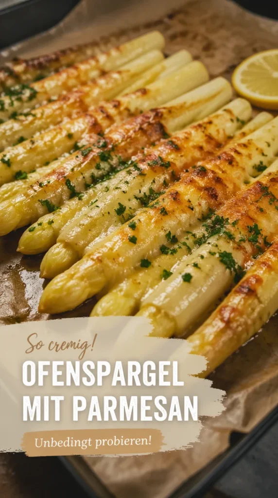 Ofenspargel mit Parmesan auf einem Teller angerichtet