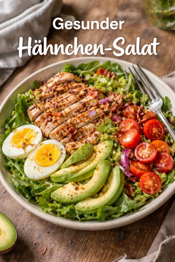 Paleo Gegrillter Hähnchen-Cobb-Salat mit frischem Gemüse und Dressing