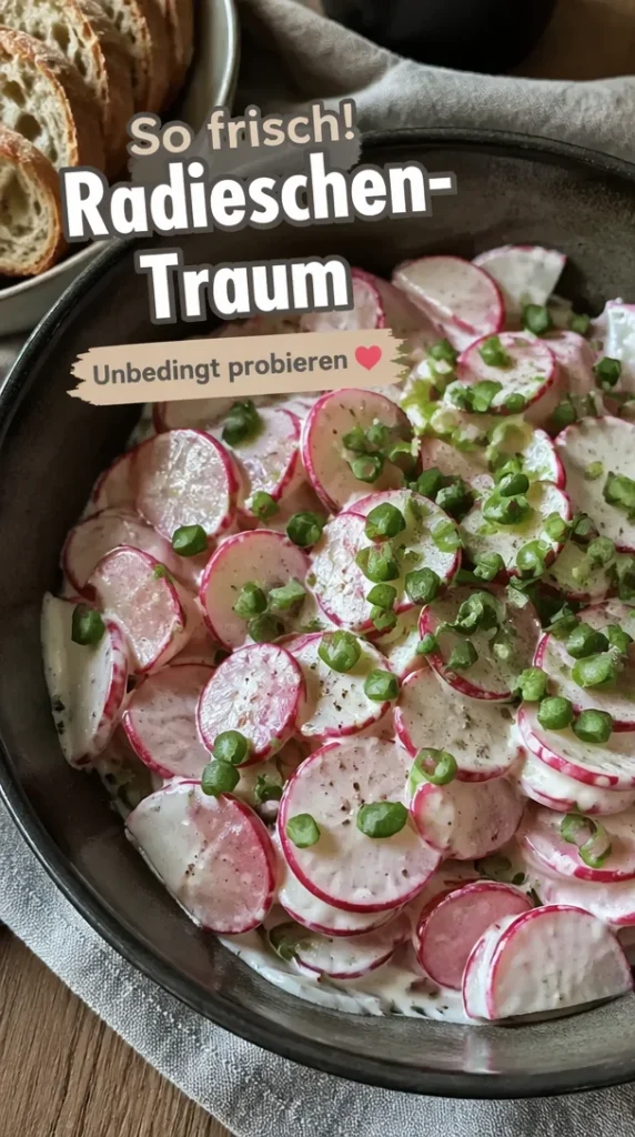 Erfrischender Radieschen-Salat mit saurer Sahne und Frühlingszwiebeln