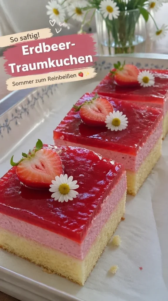 Saftiger Erdbeer-Blechkuchen mit frischen Erdbeeren für den Sommer
