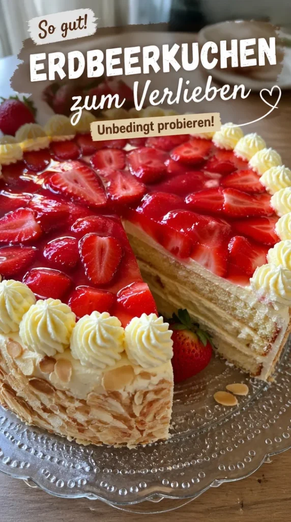 Weltbestes Erdbeerkuchen Rezept mit frischen Erdbeeren und Sahne