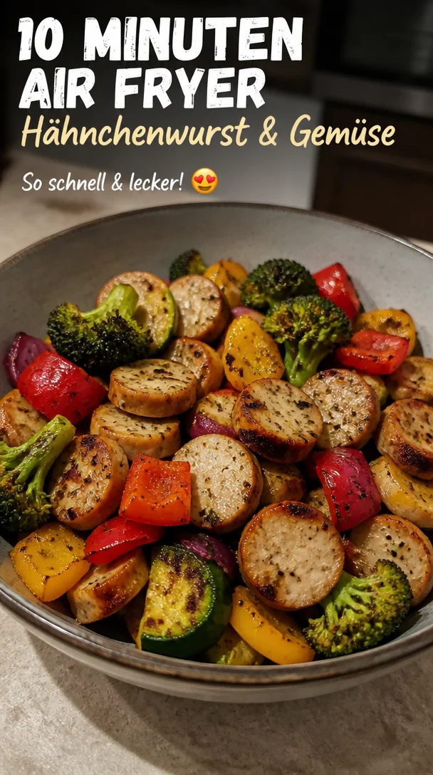 10 Minute Air Fryer Chicken Sausage and Veggies