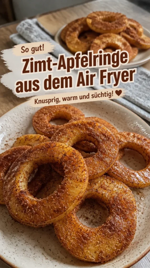Knusprige Zimt-Apfelringe aus dem Air Fryer, warm serviert