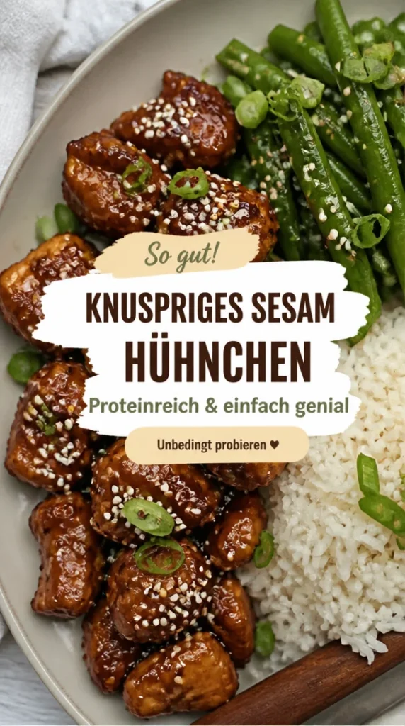 Köstliches asiatisches Hochprotein-Sesam-Hühnchen auf einem Teller