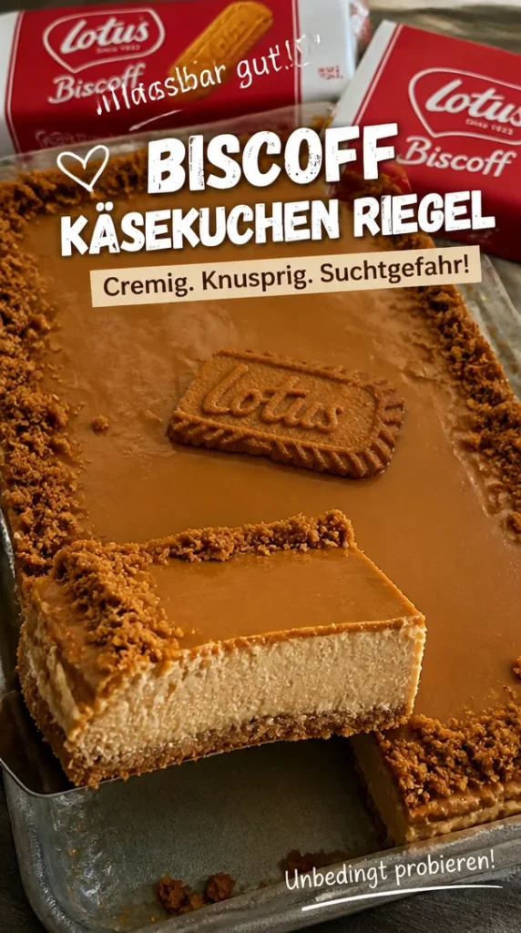 Cremige und knusprige Biscoff Käsekuchen Riegel auf einem Teller