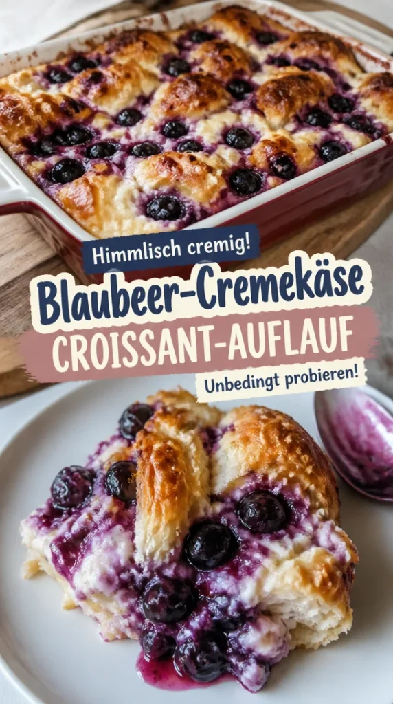 Blaubeer-Cremekäse-Croissant-Auflauf frisch aus dem Ofen