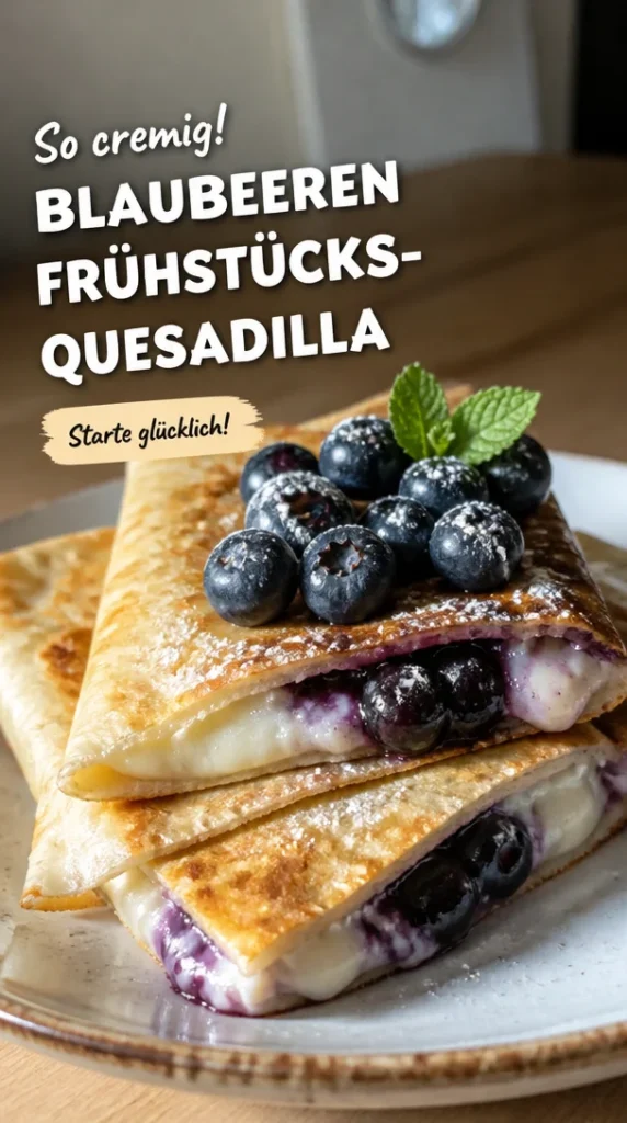 Blaubeeren Frühstücks-Quesadilla auf einem Teller serviert