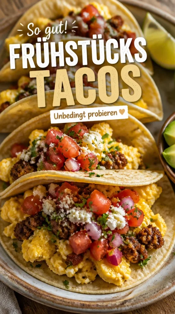 Leckere Frühstückstacos auf einem Teller mit frischen Zutaten und Salsa.