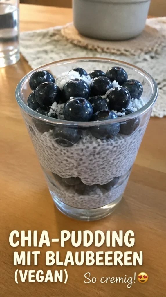 Veganer Chia-Pudding mit frischen Blaubeeren in einer Schüssel
