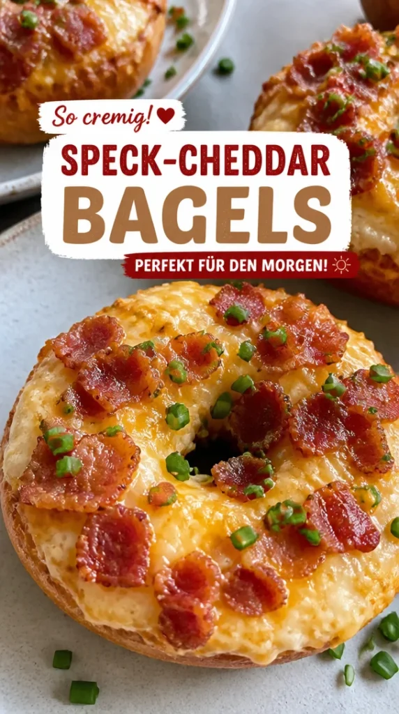 Cremige Speck-Cheddar-Bagels frisch zubereitet für einen köstlichen Morgen.