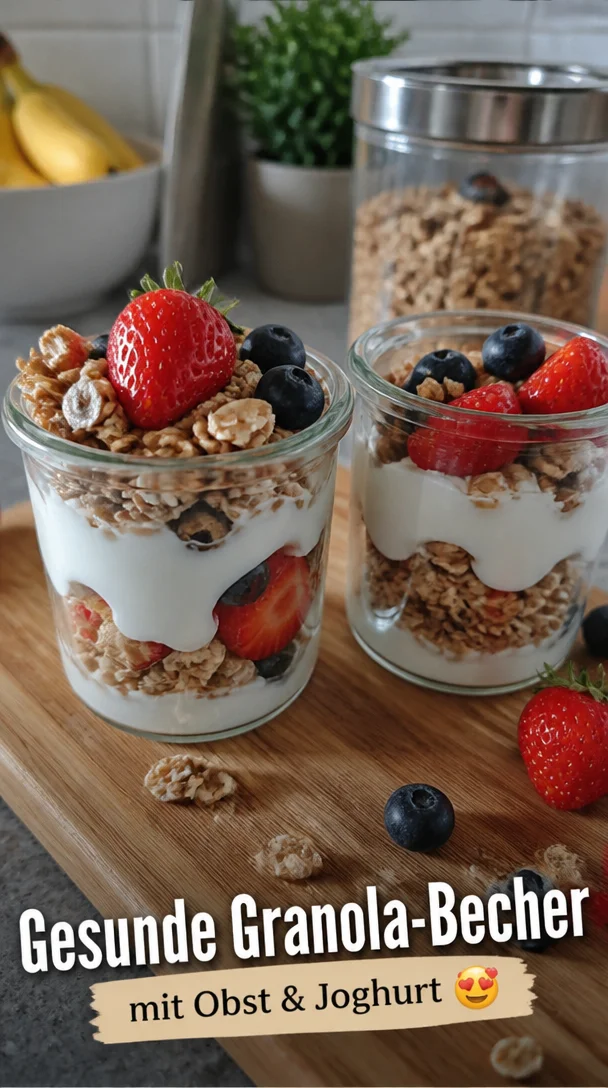 Einfache gesunde Fr&uuml;hst&uuml;cks-Granola-Becher (mit Obst und Joghurt-F&uuml;llung)