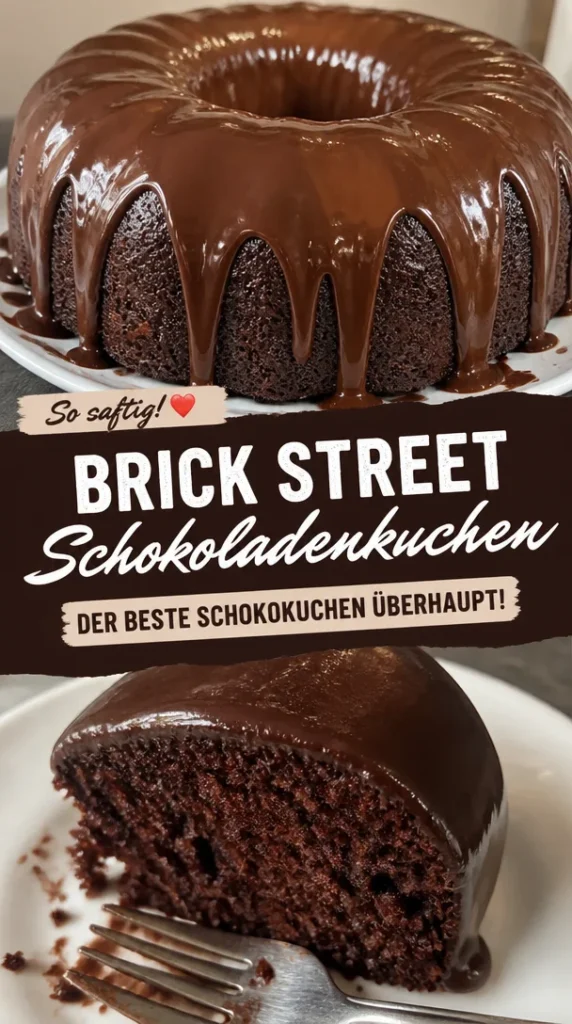 Berühmter Brick Street Schokoladekuchen auf einem Teller angerichtet
