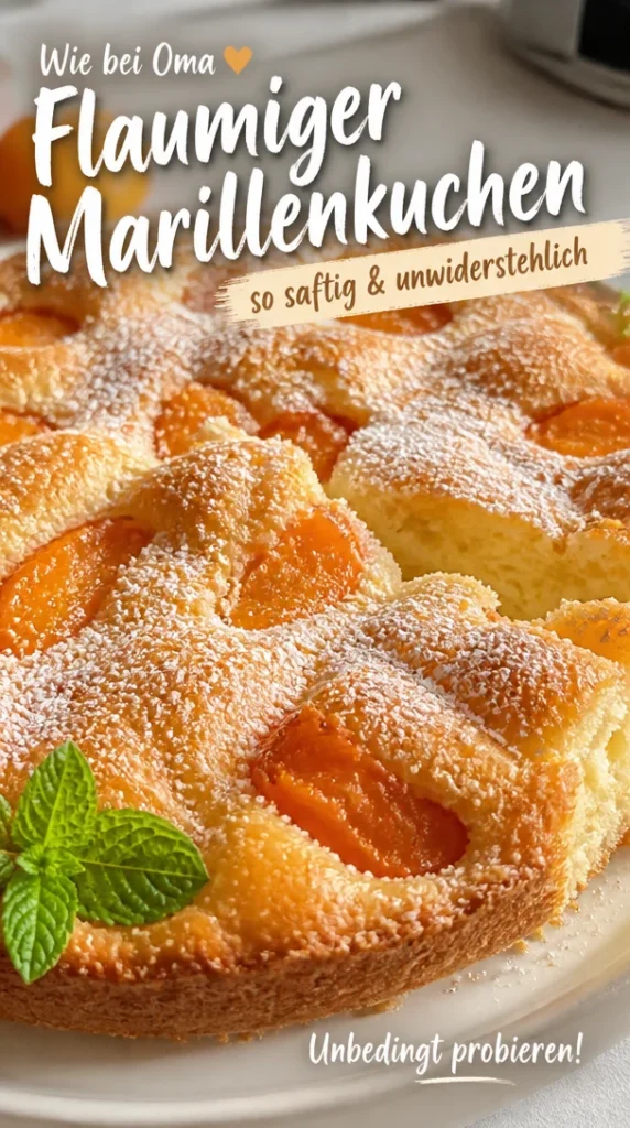 Flaumiger, saftiger Marillenkuchen auf einem Teller, ideal für ein Rezept