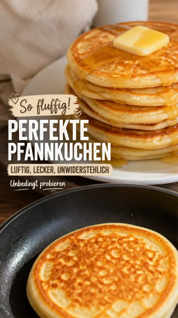 Fluffige Pfannkuchen auf einem Teller, frisch zubereitet und appetitlich angerichtet.