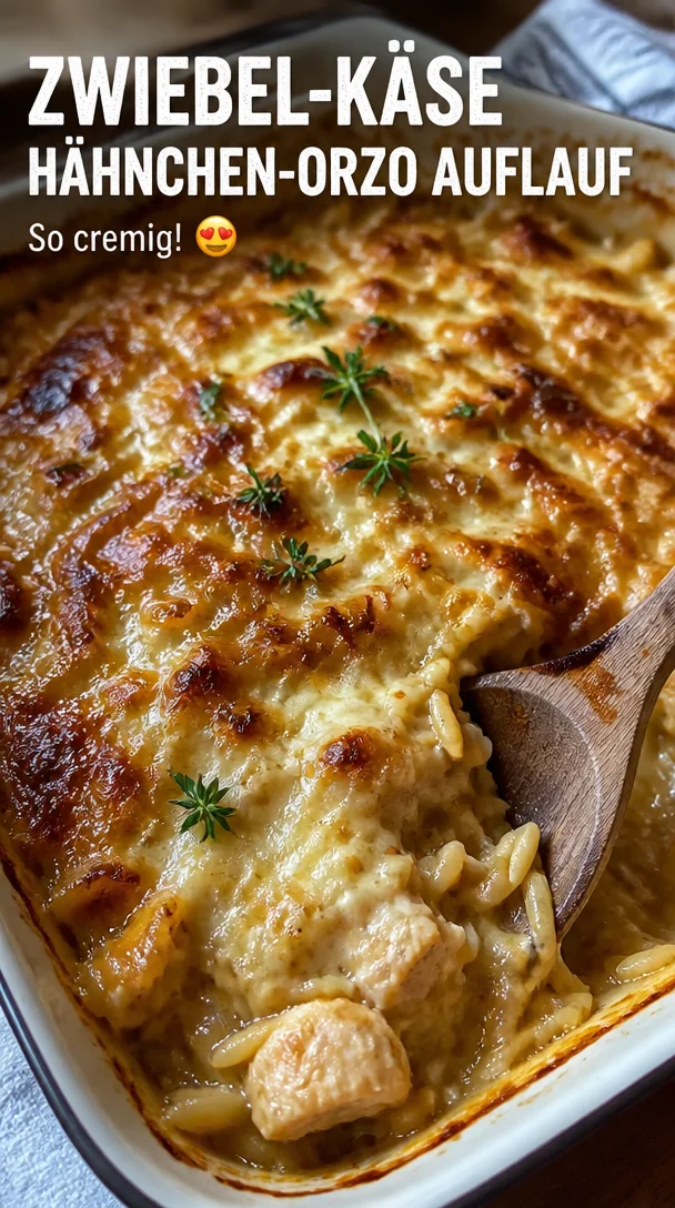 French Onion Chicken Orzo Casserole