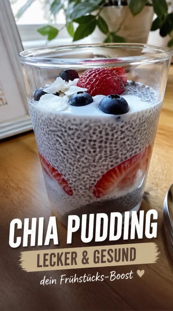 Gesunder Chia Pudding mit frischen Früchten und Nüssen als Frühstücks-Boost