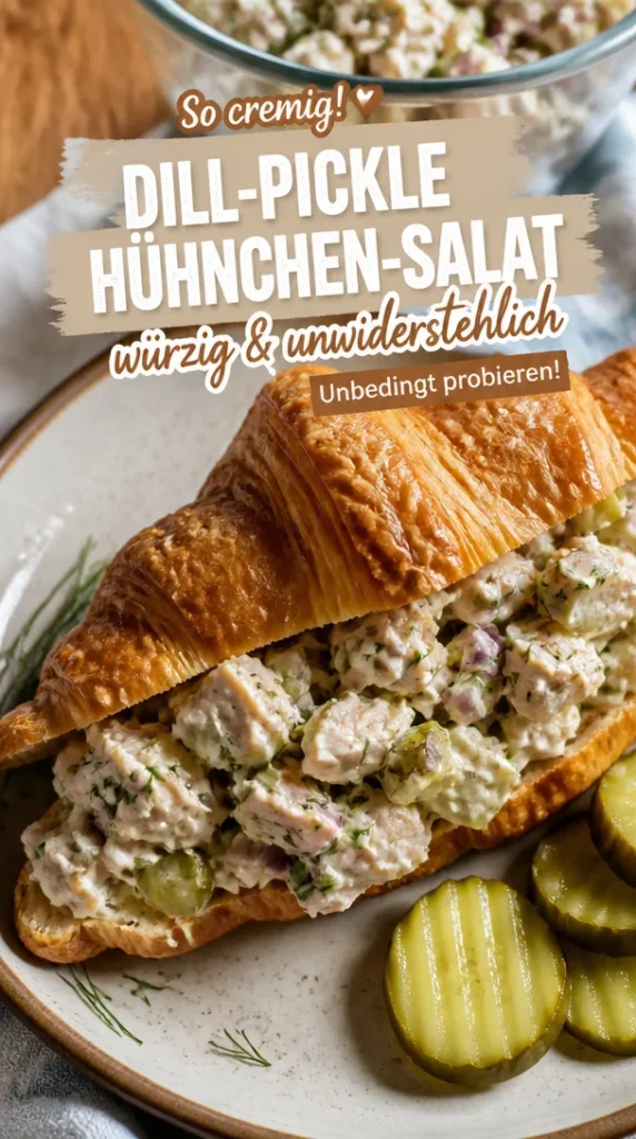 Cremiger und würziger Dill-Pickle-Hühnchen-Salat auf einem Teller