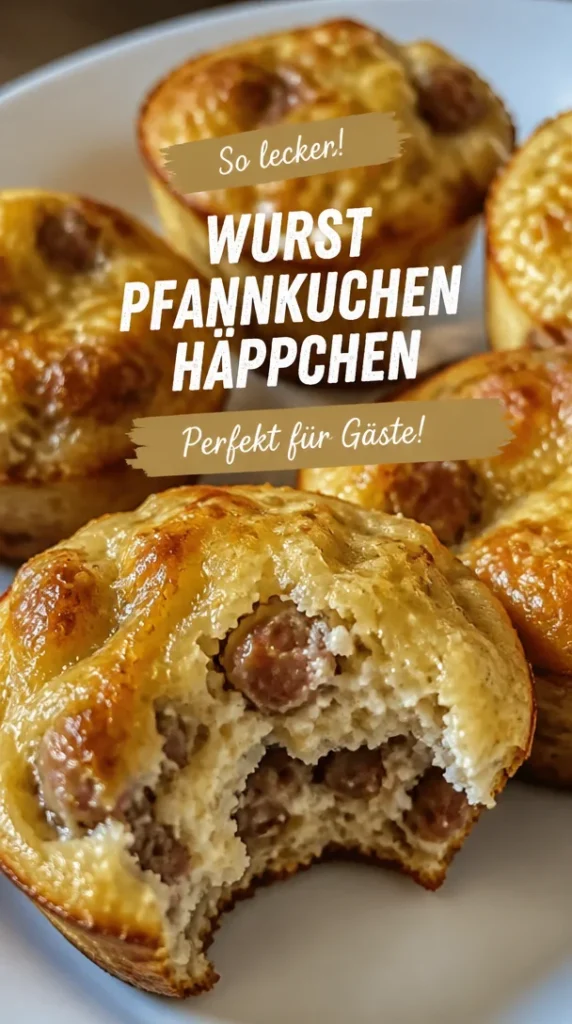 Herzhafte Wurst-Pfannkuchen-Häppchen auf einem Party-Tisch serviert