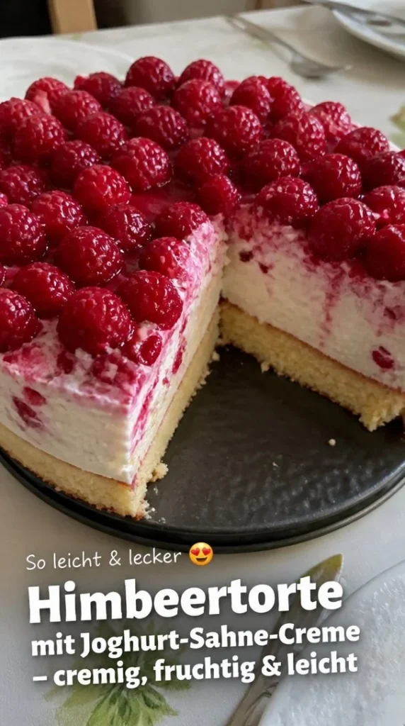 Himbeertorte mit Joghurt-Sahne-Creme, cremig und fruchtig