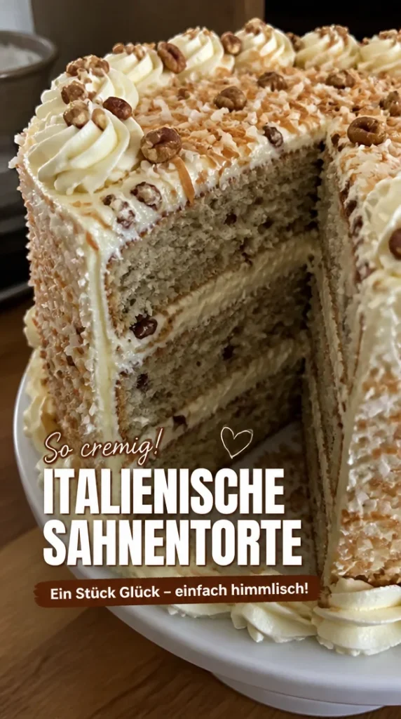 Italienische Sahnetorte mit cremiger Sahne und frischen Früchten