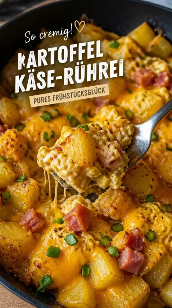 Käse-Kartoffel-Ei Rührei: cremig und herzhaft, ideal für ein schnelles Frühstück.