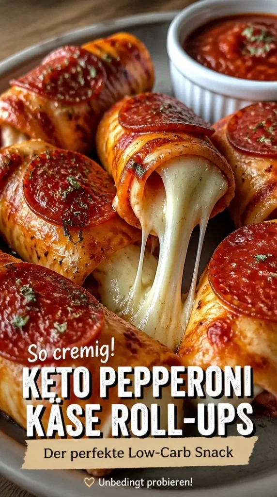 Keto Pepperoni Käse-Roll-Ups auf einem Teller, ideal für eine low-carb Ernährung