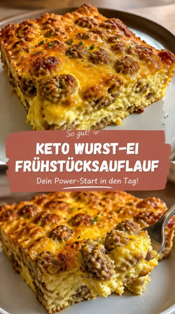 Keto Frühstück Auflauf mit Wurst und Eiern, cremig und kohlenhydratarm