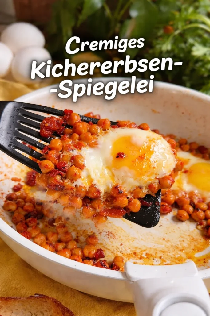 Kichererbsen-Spiegelei mit cremigen Eiern auf einem Teller serviert