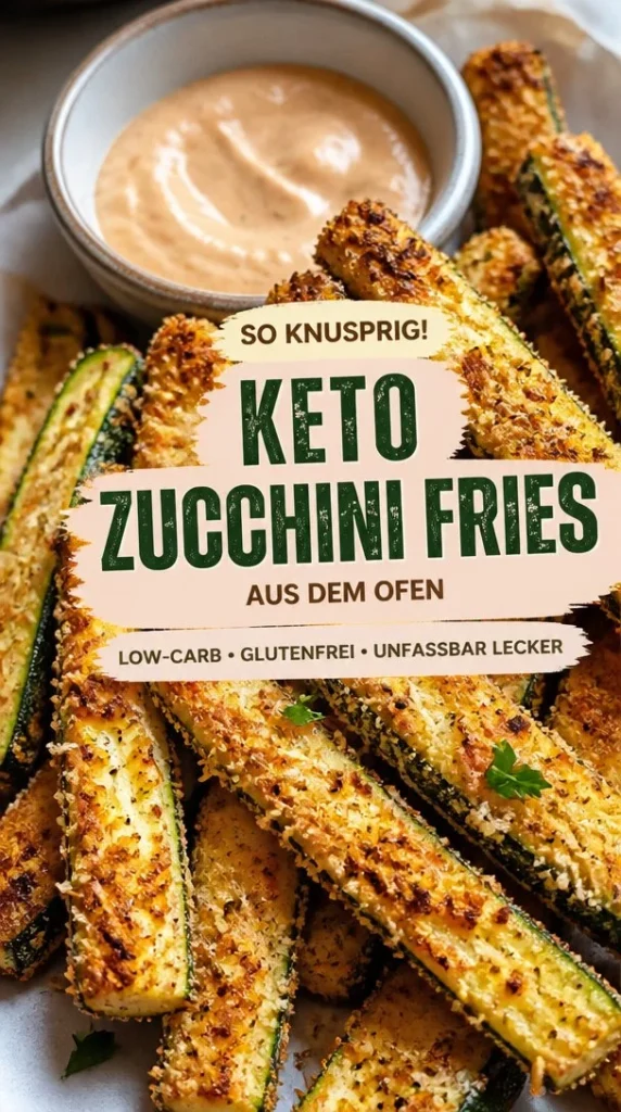 Leckere knusprige Keto Zucchini Pommes auf einem Teller