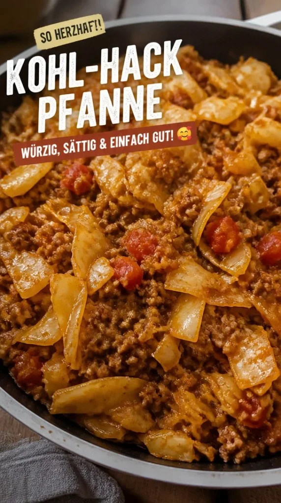 Kohl Hackfleisch Pfanne mit frischen Zutaten in einer Pfanne zubereitet