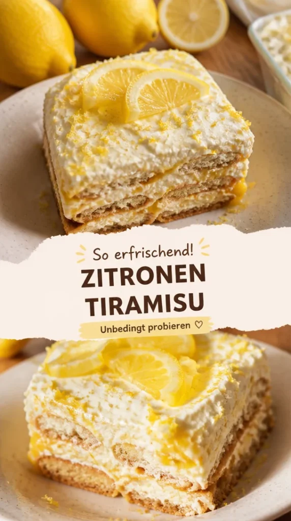 Zitroniges Lemon Tiramisu Dessert auf einem Teller serviert
