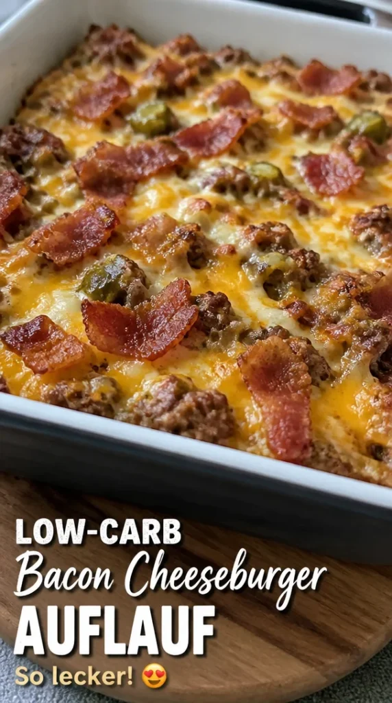 Bacon Cheeseburger Casserole mit Käse und Speck, herzhaft und low-carb