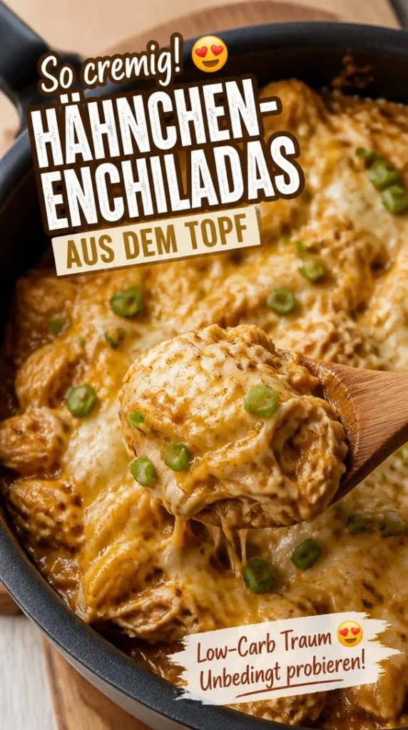 Low-Carb Hähnchen Enchilada Skillet in einer Pfanne serviert