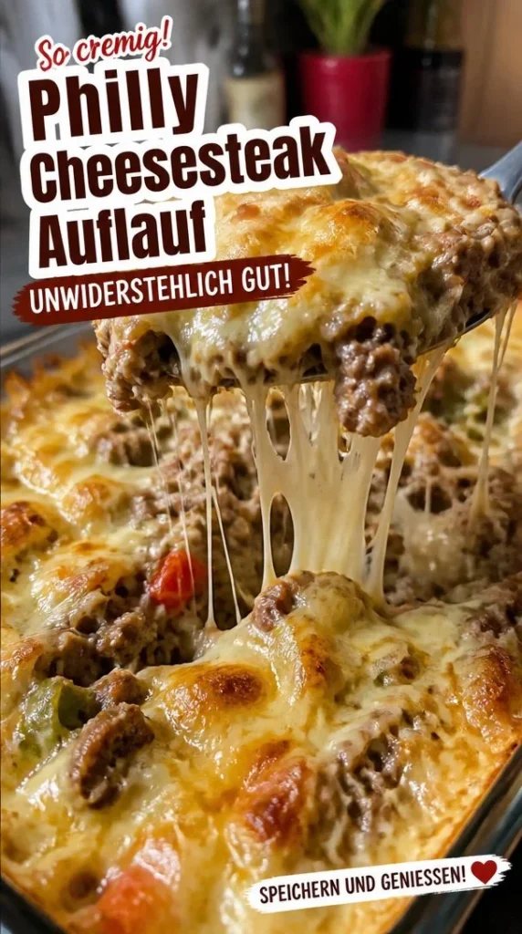 Low Carb Philly Cheesesteak Auflauf frisch aus dem Ofen, lecker und sättigend.
