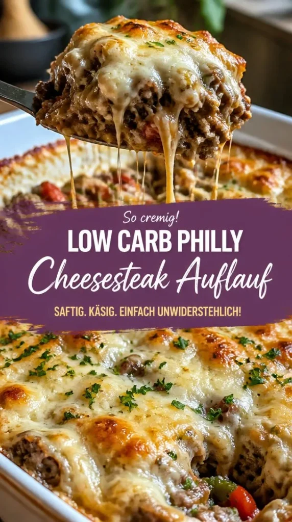 Low-Carb Philly Cheesesteak Auflauf mit saftigen Zutaten und köstlichem Geschmack