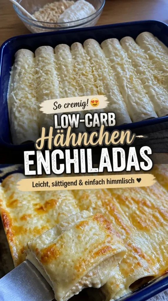 Cremige low carb weiße Hähnchen-Enchiladas auf einem Teller