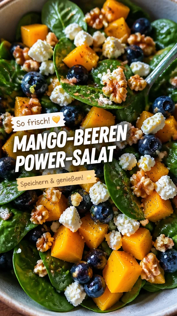 Mango und Heidelbeer-Salat mit Spinat, Waln&uuml;ssen und Feta-K&auml;se