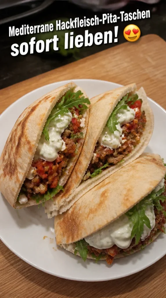 Mediterrane Hackfleisch-Pita-Taschen gefüllt mit frischen Zutaten