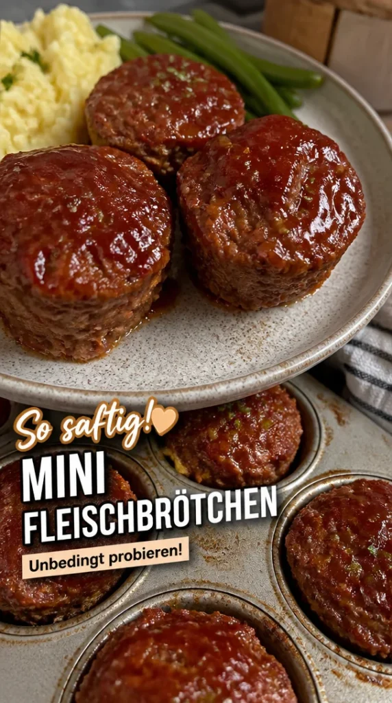 Leckere Mini Meatloafs auf einem Teller serviert, ideal für einfache Mahlzeiten.