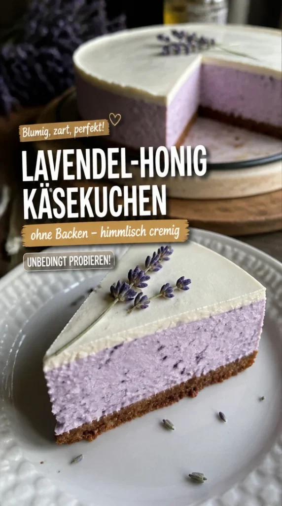 No-Bake Lavendel-Honig-Käsekuchen, cremig und blumig für leckeren Genuss