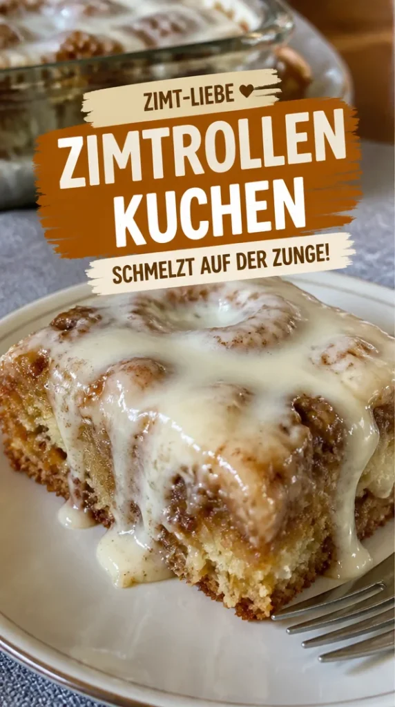 Leckere ooey gooey cinnamon roll cake mit Zimt und cremigem Zuckerguss
