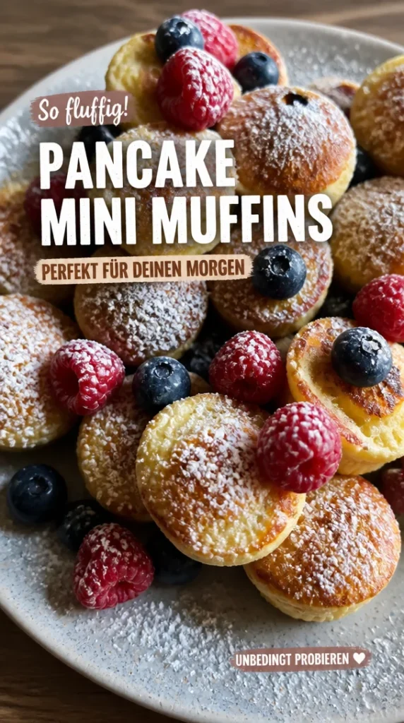 Leckere Pancake Mini Muffins aus fluffigem Teig, ideal für das Frühstück.